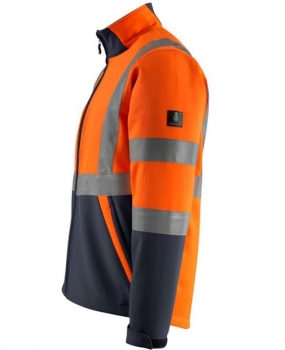 Warnschutz Winter-Softshelljacke KIAMA Mascot Safe Light hi-vis orange - schwarzblau linke Seite